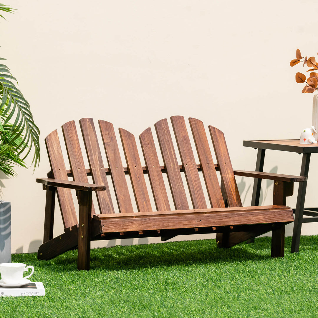 Wood Adirondack Loveseat with Armrests-Coffee