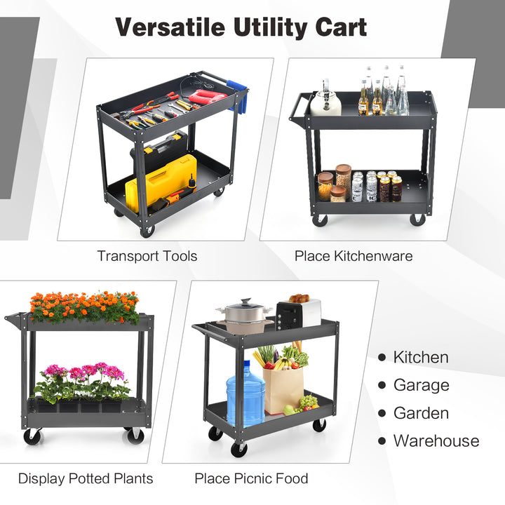 Tool Trolley with Handle and 4 Wheels-Black