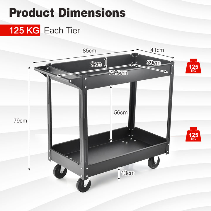 Tool Trolley with Handle and 4 Wheels-Black