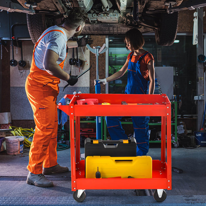 Tool Trolley with Handle and 4 Wheels-Red