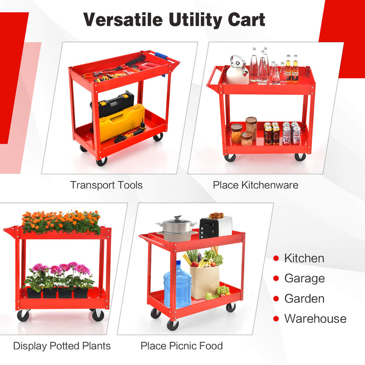 Tool Trolley with Handle and 4 Wheels-Red