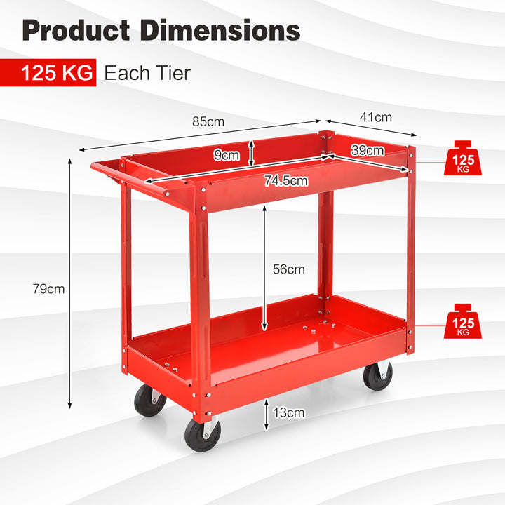 Tool Trolley with Handle and 4 Wheels-Red
