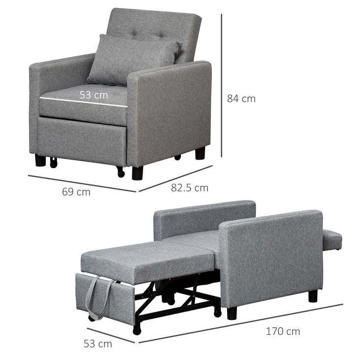 Modern 2-In-1 Single Sofa Bed, Convertible Sleeper Foldable Lounger Armchair with Adjustable Backrest for Living Room and Bedroom, Grey