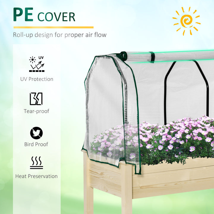 Outsunny Outdoor Elevated Wood Planter Box for Herbs and Vegetables Raised Garden Bed with PE Greenhouse Cover, Use for Patio, Backyard, Balcony