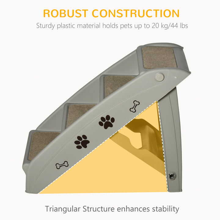 PawHut Foldable Pet Stairs, 4-Step for Cats Small Dogs with Non-slip Mats, 62 x 38 x 49.5 cm, Grey