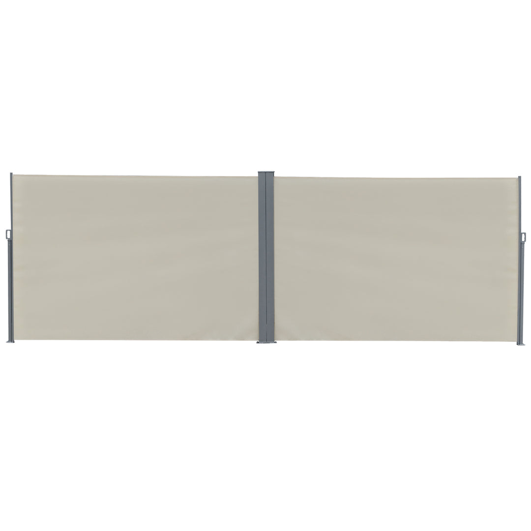 Patio Retractable Double Side Awning, Folding Privacy Screen Fence, Privacy Wall Corner Sun Shade Wind Screen Room Divider-Cream White