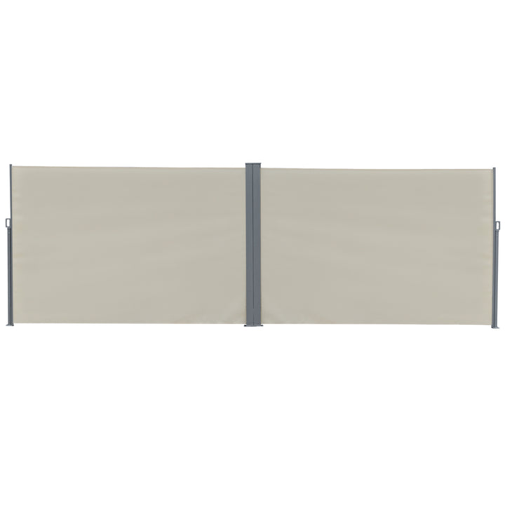 Patio Retractable Double Side Awning, Folding Privacy Screen Fence, Privacy Wall Corner Sun Shade Wind Screen Room Divider-Cream White