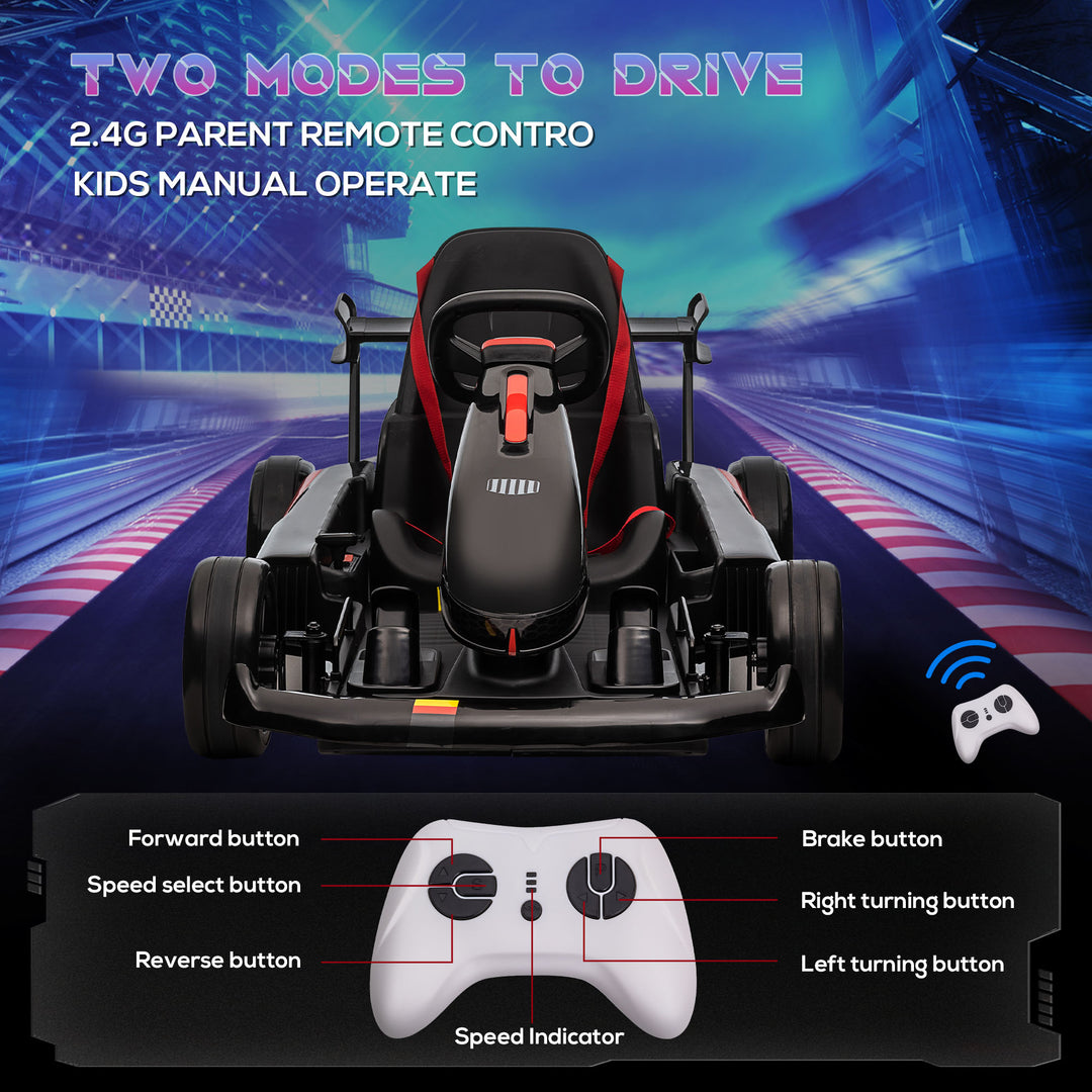 Electric Go Kart with Adjustable Footrest, Reversing Steering Wheel, Kids Ride-On Racing Go Kart with 12V Rechargeable Battery, 2 Speeds Black