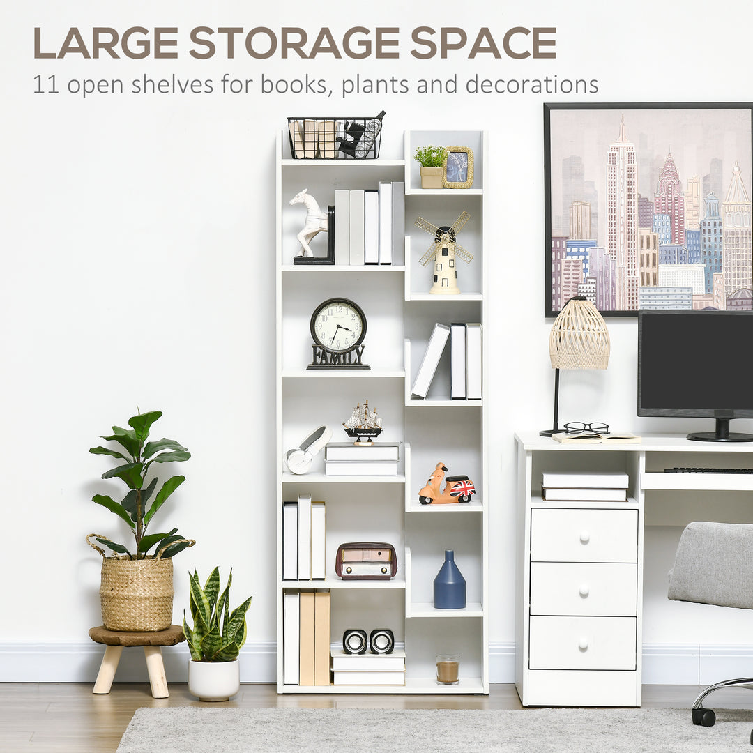 6-Tier Bookshelf, Modern Bookcase with 11 Open Shelves, Freestanding Decorative Storage Shelving for Home Office and Study, White