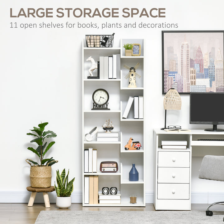 6-Tier Bookshelf, Modern Bookcase with 11 Open Shelves, Freestanding Decorative Storage Shelving for Home Office and Study, White
