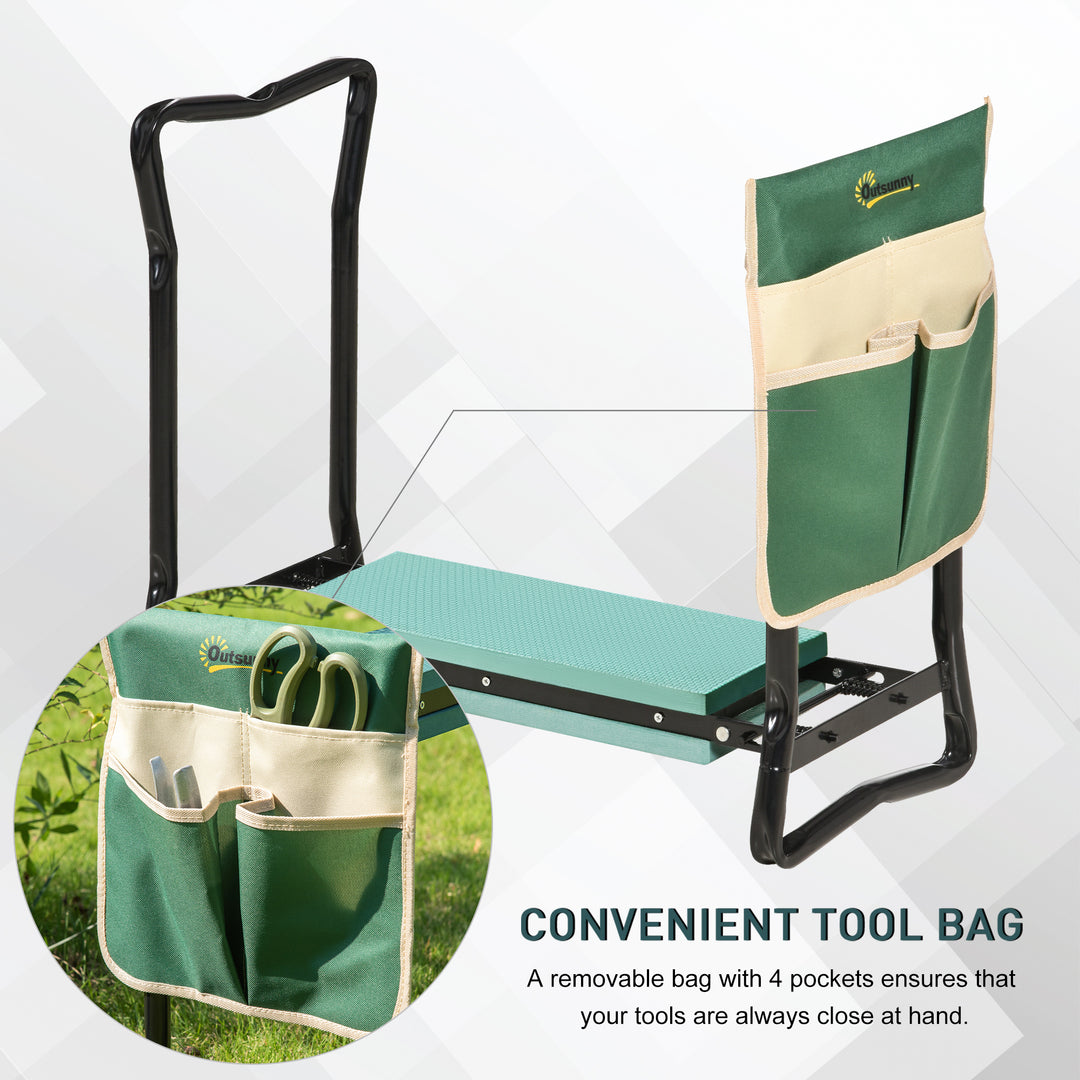Outsunny Foldable Steel Frame Garden Kneeler Seat w/ Foam Bag Tool Bag Pouch Outdoor Garden Stable Sturdy Assistance Versatile Use