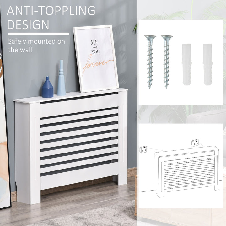 MDF Modern Radiator Cover Cabinet Top Shelving Home Office Slatted Design White 112L x 19W x 81H cm
