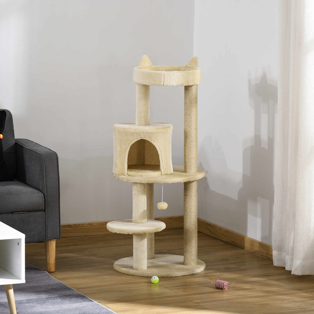 Pawhut Cat Tree Tower Scratching Post with Sisal Pet Activity Centre Beige 48 x 48 x 104cm