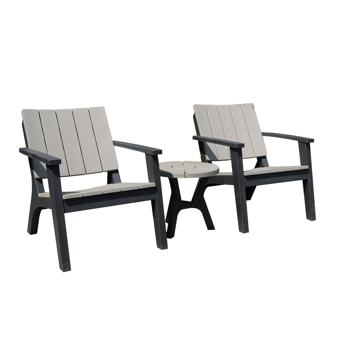 3 Piece Patio Bistro Set Outdoor Garden Furniture Set with 1 Round Table and 2 Armchairs, PP, Grey
