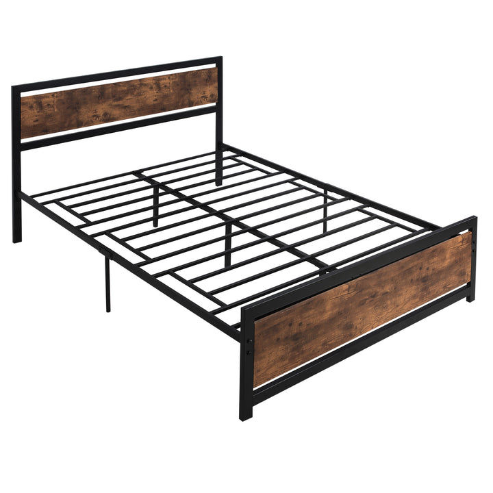 Full Bed Frame with Headboard & Footboard, Strong Slat Support Twin Size Metal Bed w/ Underbed Storage Space, No Box Spring Needed