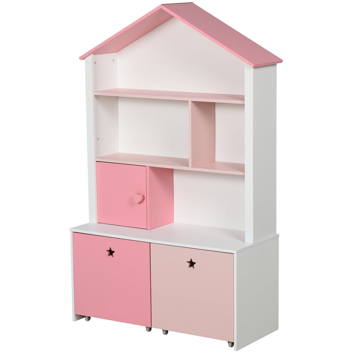 Kids Bookshelf Chest w/ Drawer with Wheels Baby Toy Wood Organizer Display Stand Storage Cabinet 80x34x130cm Pink