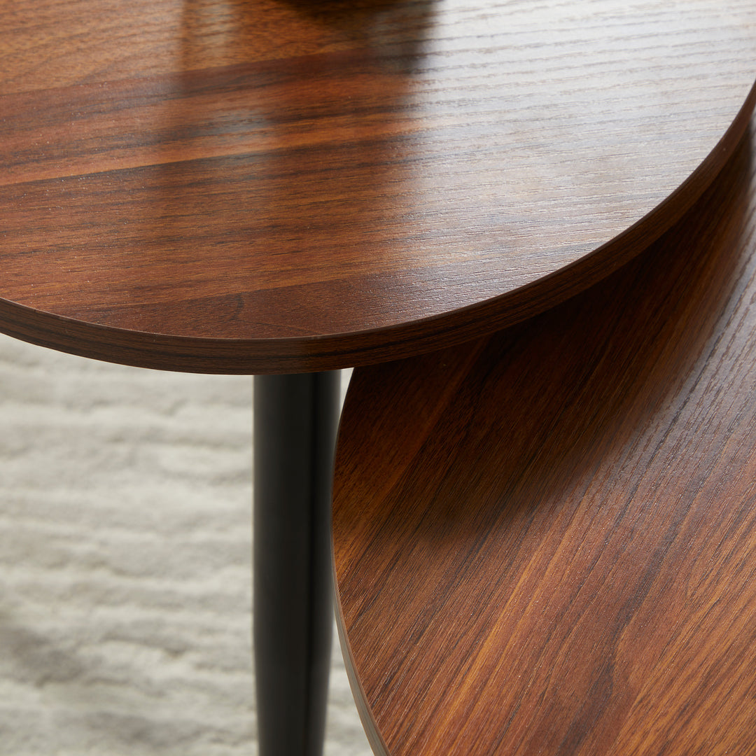 Nest of Tables, Round Coffee Tables Set of 2 with Steel Frame for Living Room Bedroom, Walnut brown