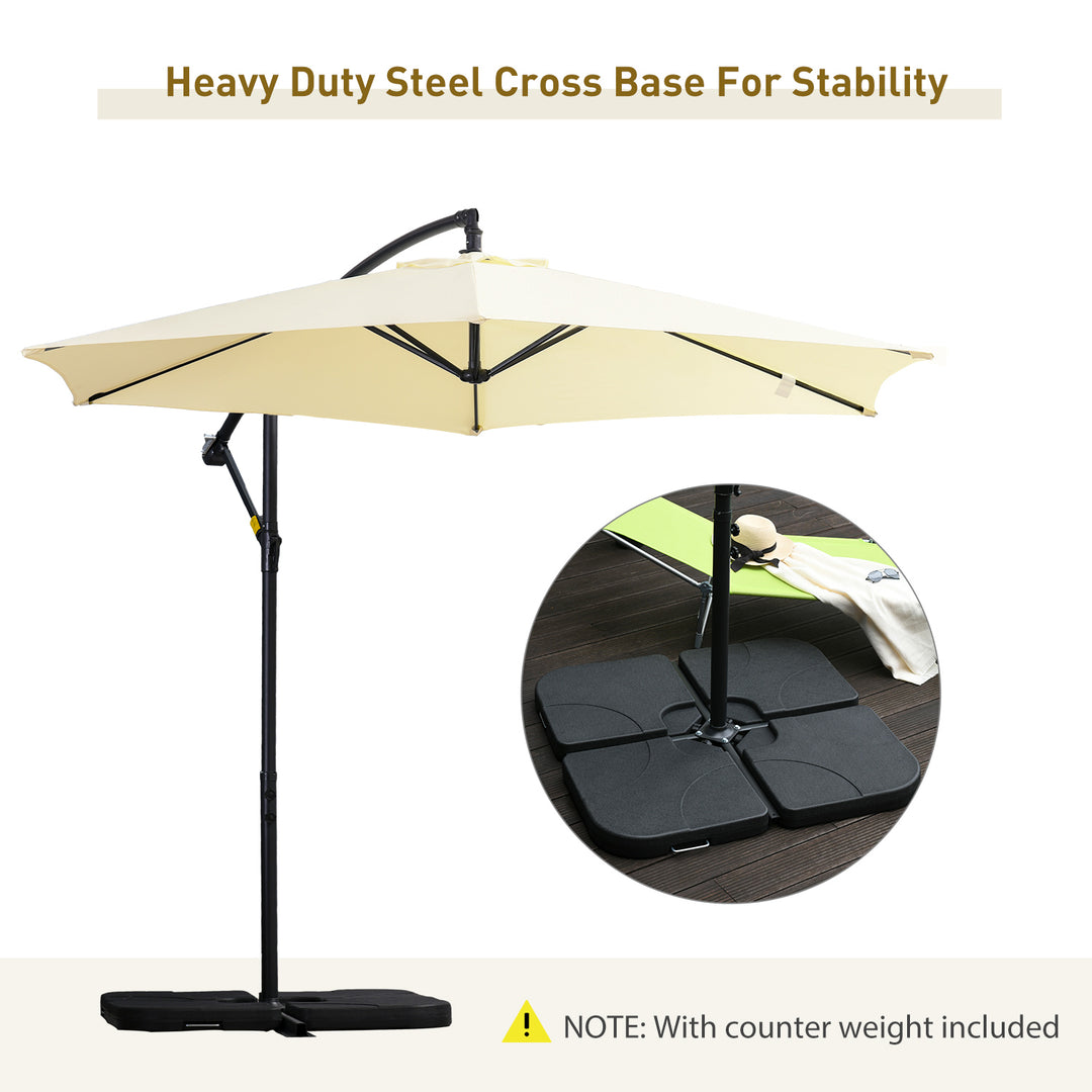Outsunny 3(m) Garden Banana Parasol Cantilever Umbrella with Crank Handle, Cross Base, Weights and Cover for Outdoor, Hanging Sun Shade, Beige