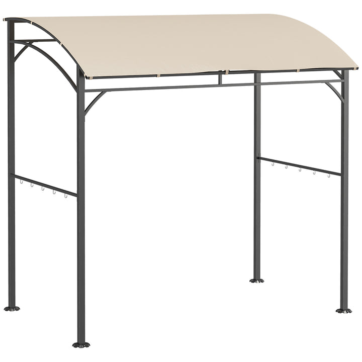 BBQ Grill Gazebo Tent 2.2 x 1.5 m with Metal Frame, Curved Canopy and 10 Hooks, Beige