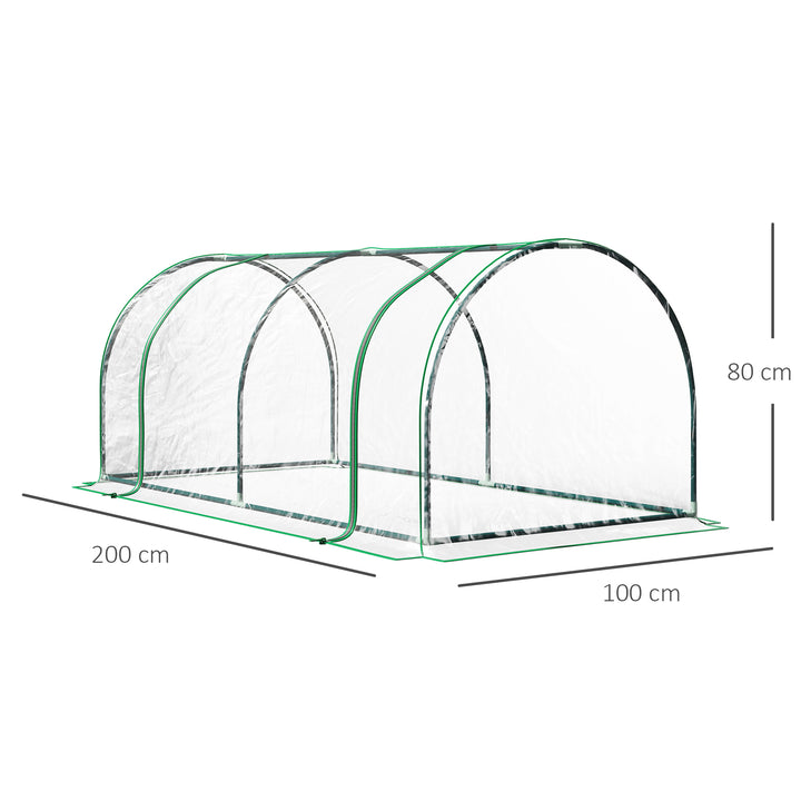 Outsunny Tunnel Greenhouse Green Grow House for Garden Outdoor, Steel Frame, PE Cover, Transparent, 200 x 100 x 80cm