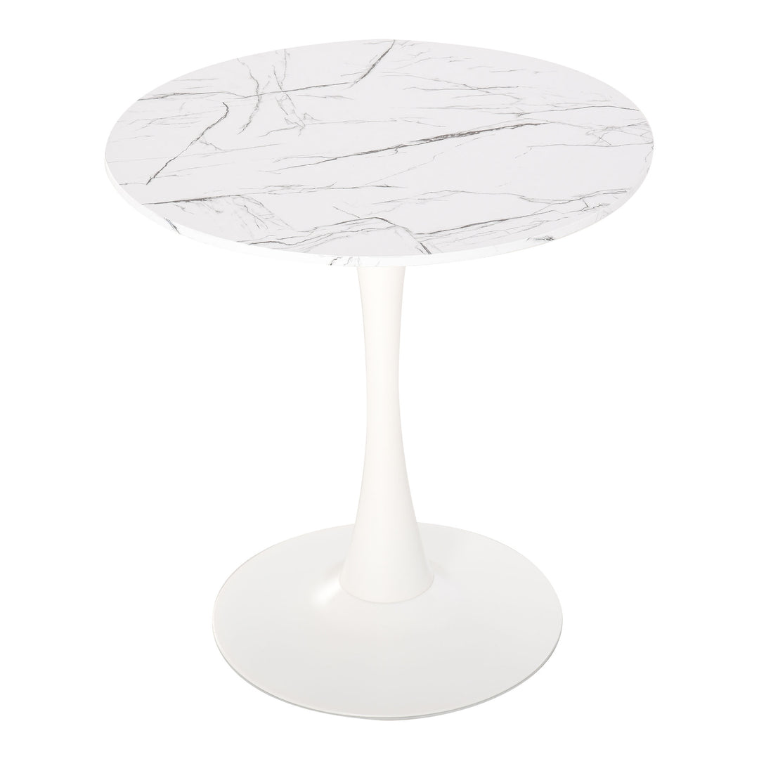 Modern Round Dining Table Leisure Coffee Bistro Table with Metal Base for Kitchen &amp; Dining Room White