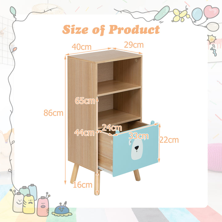 3-Tier Wood Kids Storage Shelf with Storage Drawer-Natural