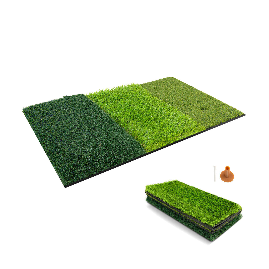 3-in-1 Golf Hitting Mat with Realistic Synthetic Turf and 2 Tee Holder
