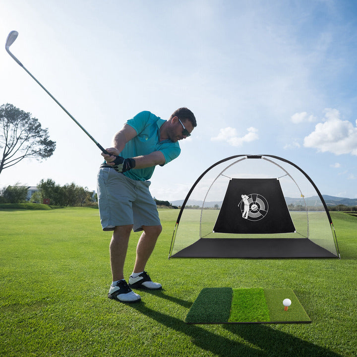 3-in-1 Golf Hitting Mat with Realistic Synthetic Turf and 2 Tee Holder