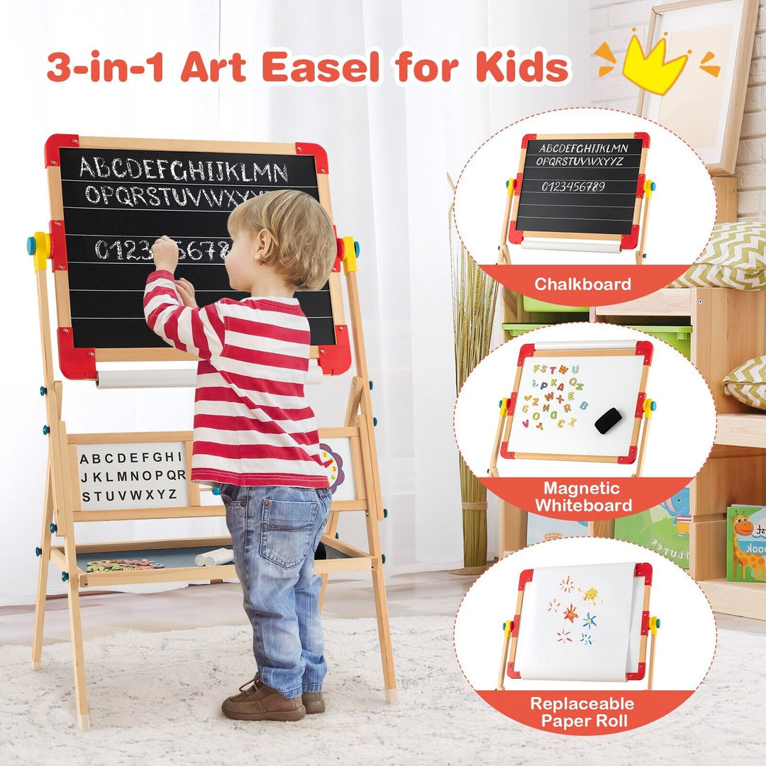 3-in-1 Freestanding Kids Art Easel with Double-sided Drawing Board