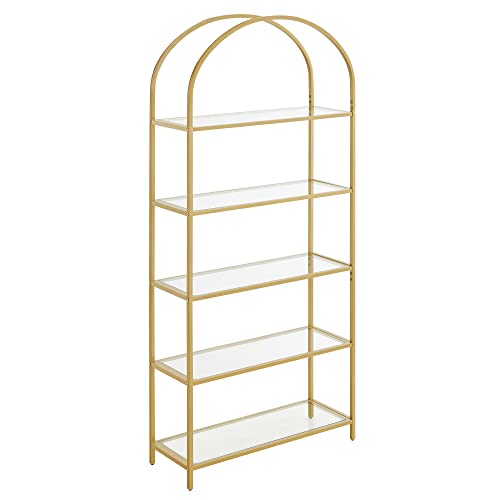 Ladder Shelving Unit, Glass Shelf for Bedroom, Gold Colour