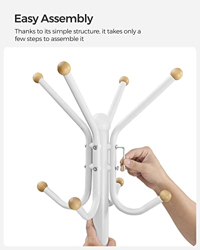 Coat Stand, Metal Coat Rack with 12 Hooks For Jackets-White