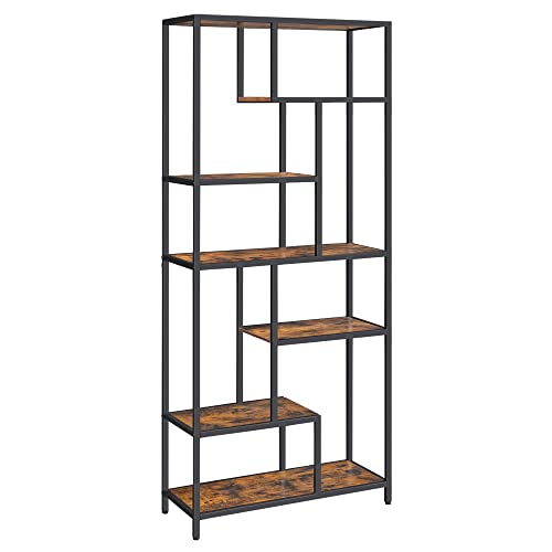 6-Tier Standing Storage Bookshelf -Rustic Brown and Black