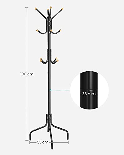 Coat Stand, Metal Coat Rack with 12 Hooks for Jackets-Black