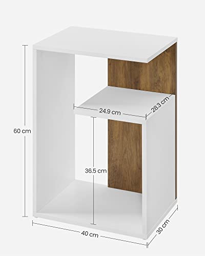 Side Table, Open Storage, Modern-  Rustic Walnut and White