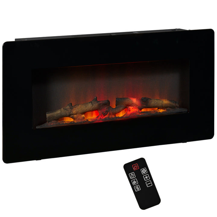 Electric Wall-Mounted Fireplace Heater with Adjustable Flame Effect, Remote Control, Timer, 1800/2000W, Black