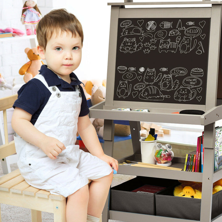 Children's Double-Sided Art Easel with Paper Roll-Grey