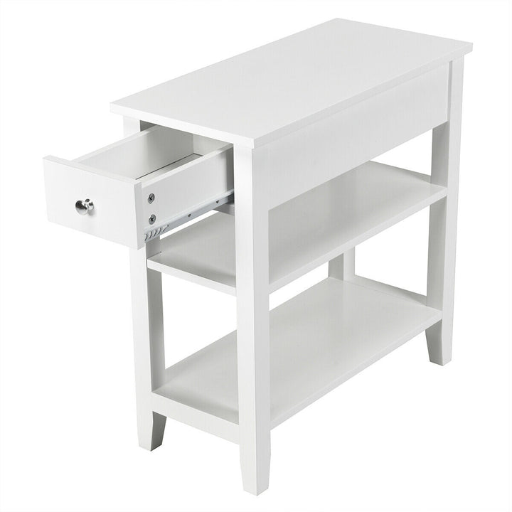 3-Tier End Table with Drawer-White