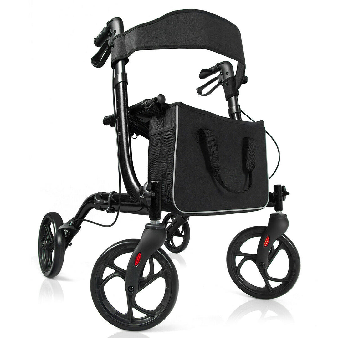 Folding Aluminium Rollator Walker Mobility Aid With 4 Wheels-Black