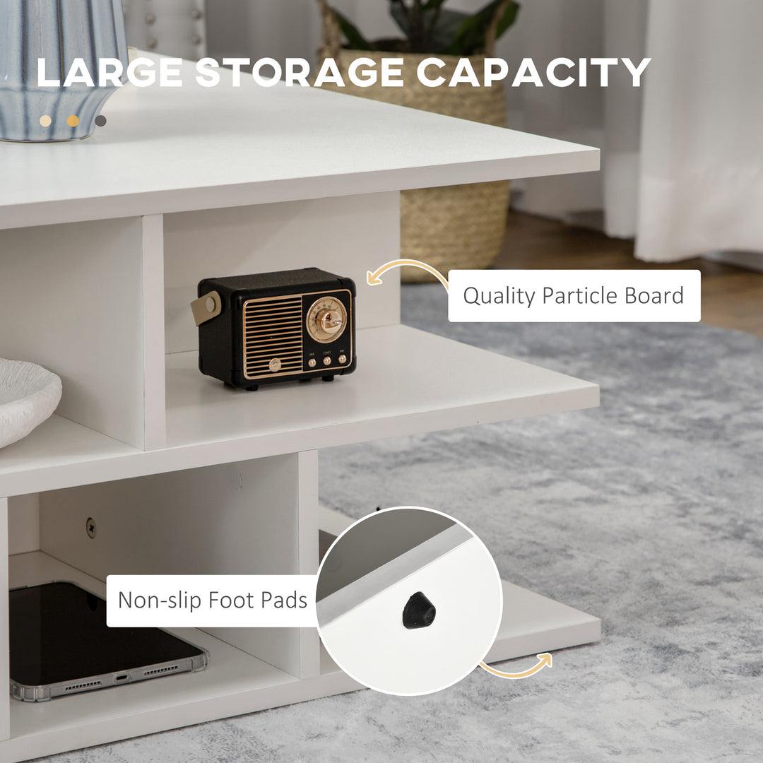 Square Coffee Tables for Living Room, Modern Cocktail Table with Multiple Storage Shelves, 70 x 70 x 36.5 cm, White