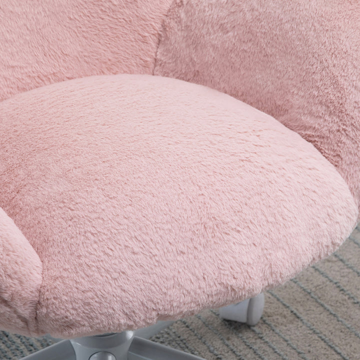Fluffy Leisure Chair Office Chair with High Back and Armrest for Home Bedroom Living Room with Wheels, Pink