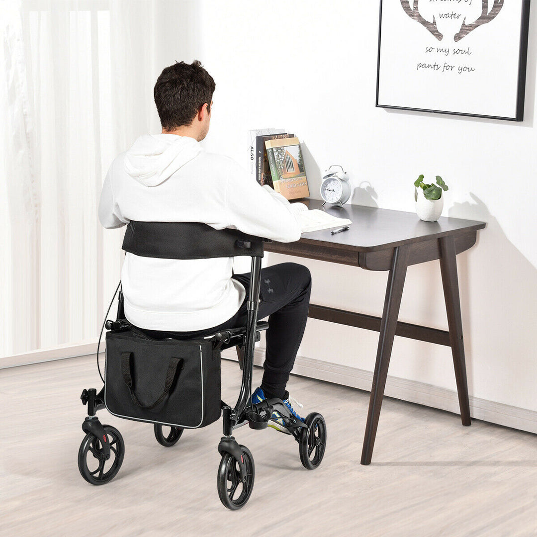 Folding Aluminium Rollator Walker Mobility Aid With 4 Wheels-Black