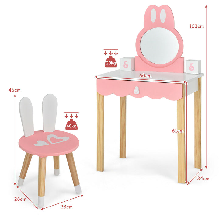 Kids Vanity Table and Chair Pretend Play with Mirror and Drawers-White