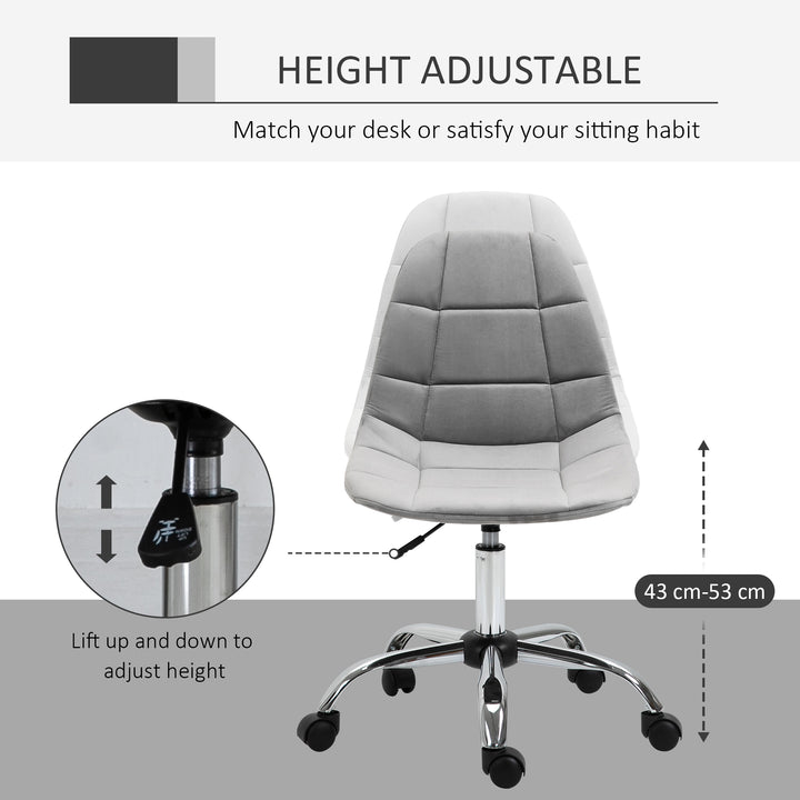 Vinsetto Ergonomic Office Chair with Adjustable  Height and Wheels Velvet Executive Chair Armless for Home Study Bedroom Grey