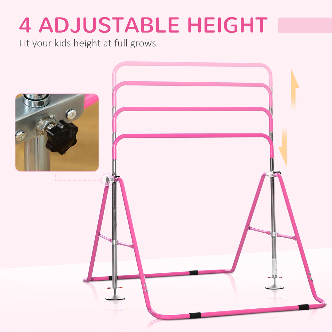 Gymnastics Bar for Kids, Folding Horizontal Bars with Adjustable Height, Training Bar with Triangle Base, Pink
