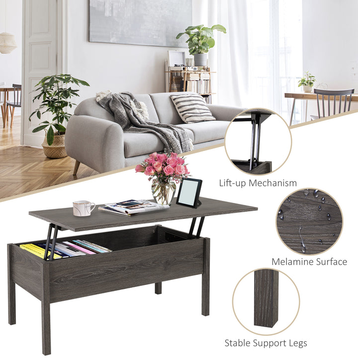Modern Lift Top Coffee Table with Storage Compartment Convertible Tea Desk Floating Retractable Table Home Office Living Room Furniture Tan