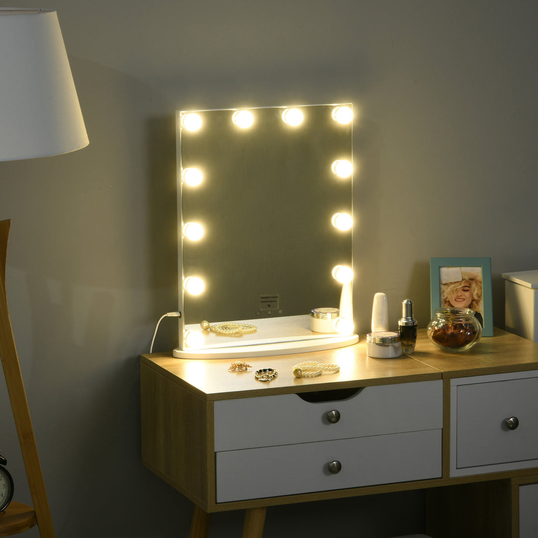 Hollywood Mirror with Lights for Makeup Dressing Table, Lighted Vanity Mirror with 12 Dimmable LED Bulbs and USB Plug in Power Supply, White