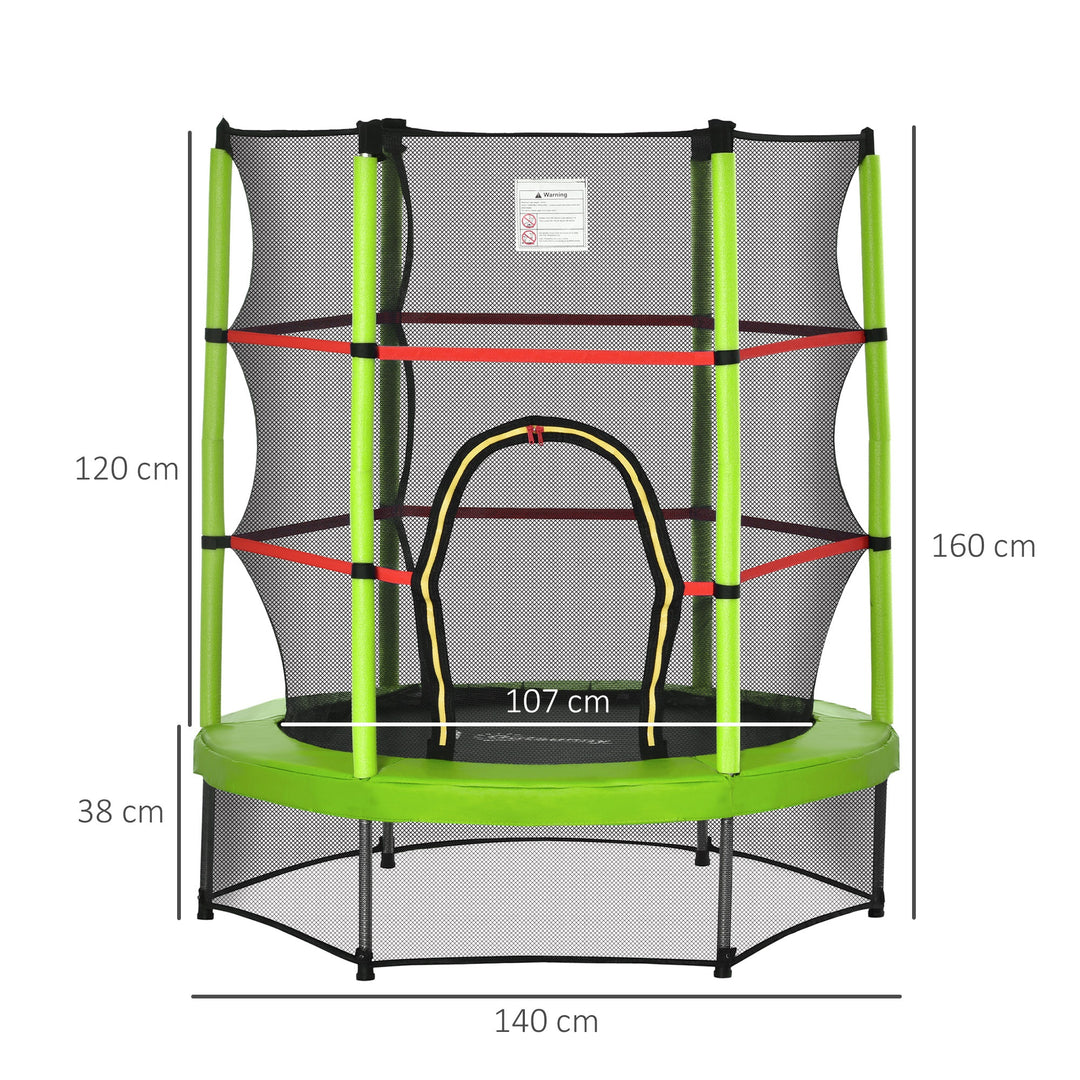 5.2FT/63 Inch Kids Trampoline with Enclosure Net Steel Frame Indoor Round Bouncer Rebounder Age 3 to 6 Years Old Green