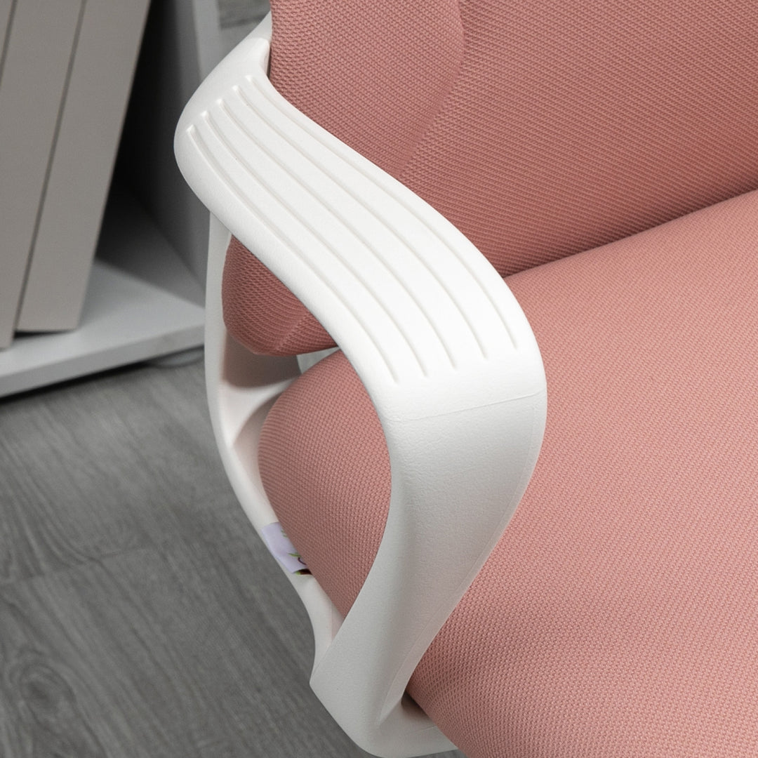 High-Back Office Chair, Elastic Desk Chair with Armrests, Tilt Function, Adjustable Seat Height, Pink