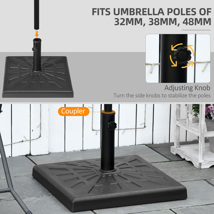19kg Resin Garden Parasol Base Holder, Square Outdoor Market Umbrella Stand Weight for Poles of Φ32mm, Φ38mm, and Φ48mm, Black