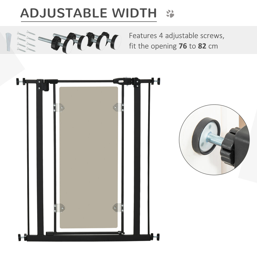 PawHut Pressure Fit Pet Safety Gate, Auto-Close Dog Barrier Stairgate, Double Locking, Acrylic Panel, for Doors, Hallways, Openings 76-82 cm, Black